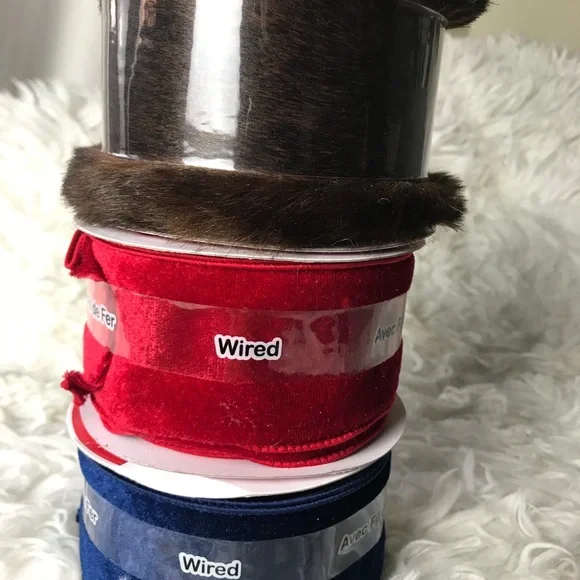 Faux Fur Brown Ribbon and 2 Faux Velvet Ribbon