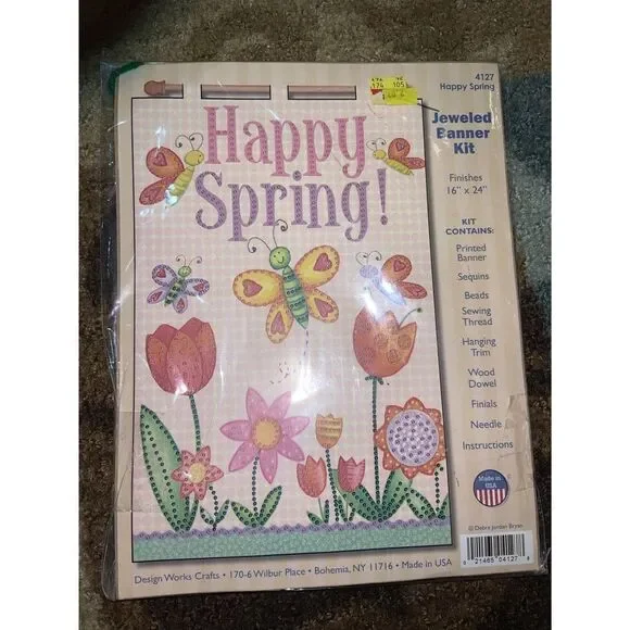 Happy Spring Banner Kit Floral‎ Butterflies Wall Decoration Craft embroidery