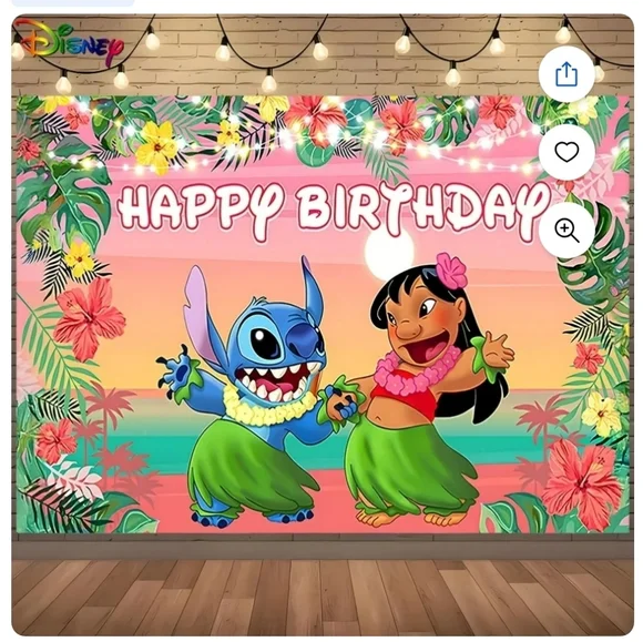 Lilo & Stitch Birthday Banner With Flower Lei Garland