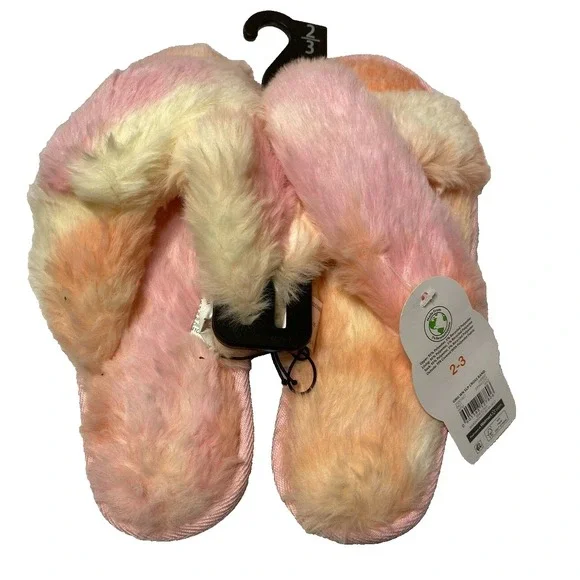 wonder nation girls fuzzy sandal open toe slippers‎ with hard sole size 2 3