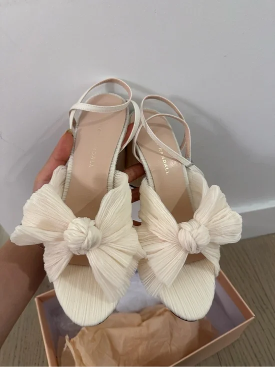 Loeffler Randall Cream Knot Bow Slingback Sandals