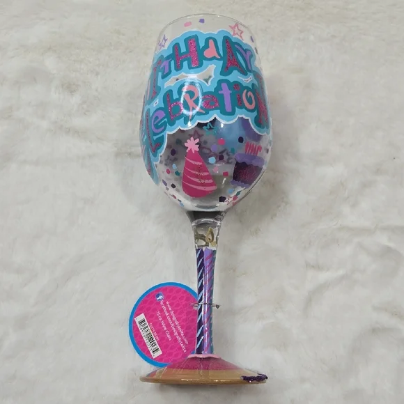 Lolita Party Wine Glass with Pink and Blue Birthday Design NEW