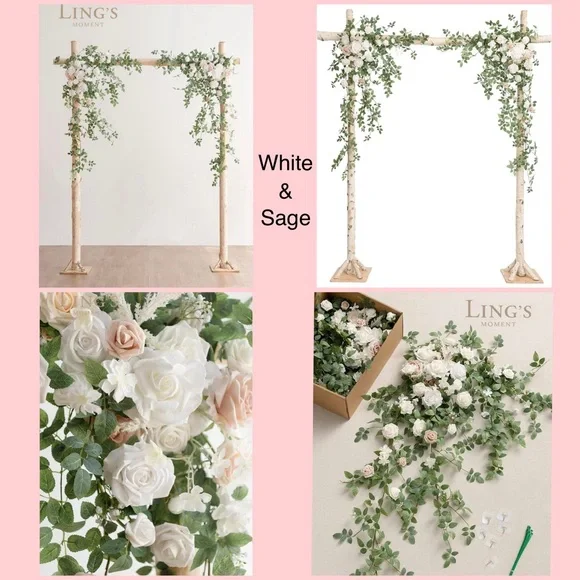 Ling's Moment Flat Arch Florals in 'White & Sage'. Used once indoors-Like New
