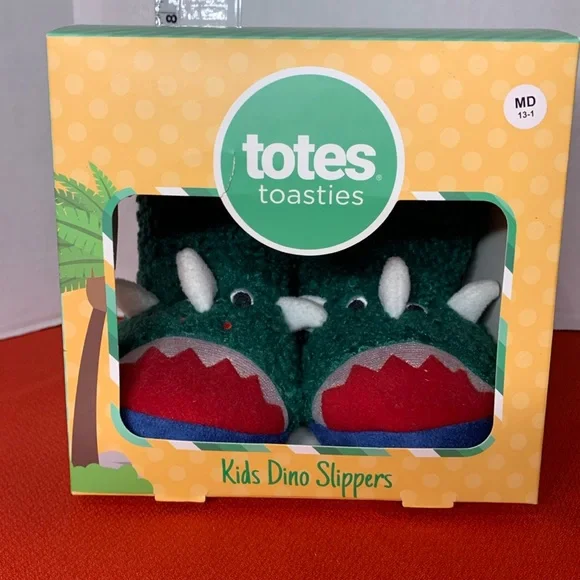 Totes Toasties KIDS Fuzzy Slippers Dino Dinosaurs Size Medium  13-1
