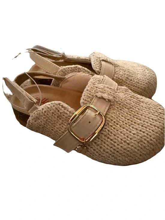 Girls Cream Woven Slingback Slides with Gold Buckle
