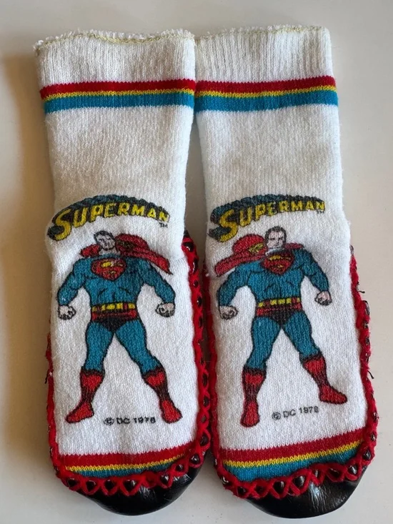 Vintage 1978 DC Comics Superman Toastee Slipper Socks size 9-10