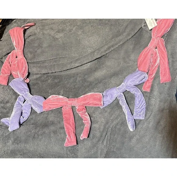 6 Ft Pink Purple Velvet Wired Bow Garland Ashland New Each Bow 8” Wide Birthday