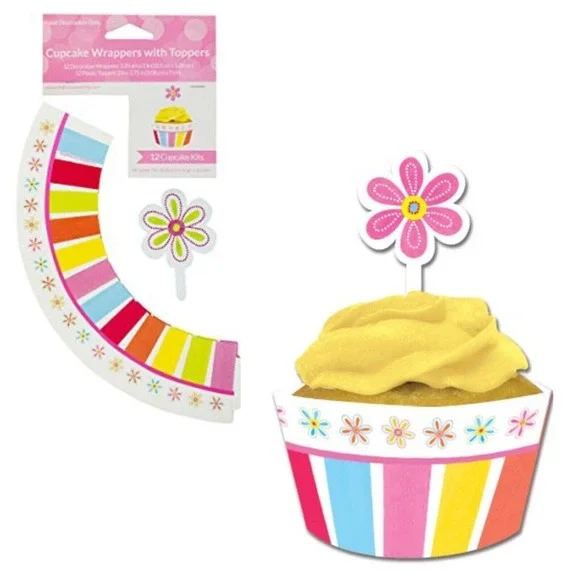 12 ct‎ Spring flowers Decorations Party Cupcake Wrappers + picks birthday easter