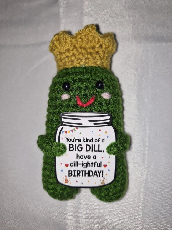 Crocheted Pickle Plush with Crown - Green