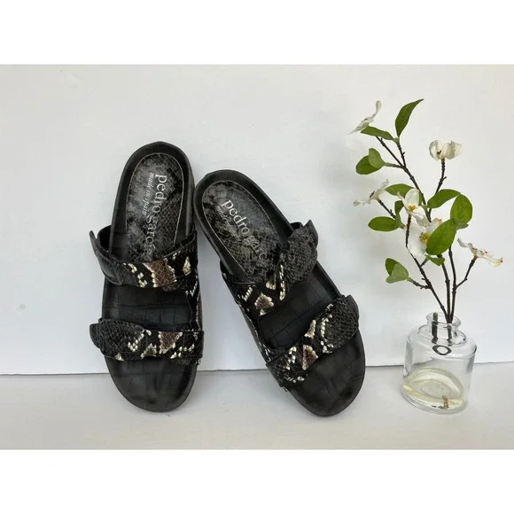 Pedro Garcia Arielle Snakeskin Embossed Leather Slide Sandal 38.5 Quiet Luxury