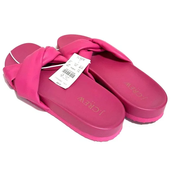 J. Crew Factory Sandals Women's 7 Cross Strap Pool Slides Flashback Bright Pink