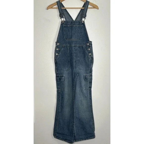 NWT Y2K Old Navy Cargo Overalls Girls 12 Denim Flare Cow Girl Back To School