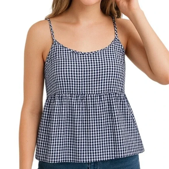 Old Navy Top‎ Youth Girls Gingham Spaghetti Straps Blue White Summer Picnic LG