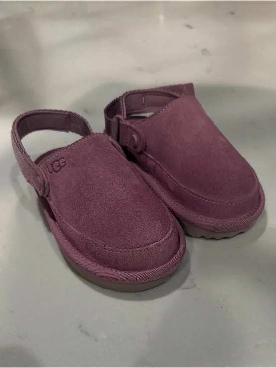 UGG Kids Purple Suede Clog Sandals with Heel Strap