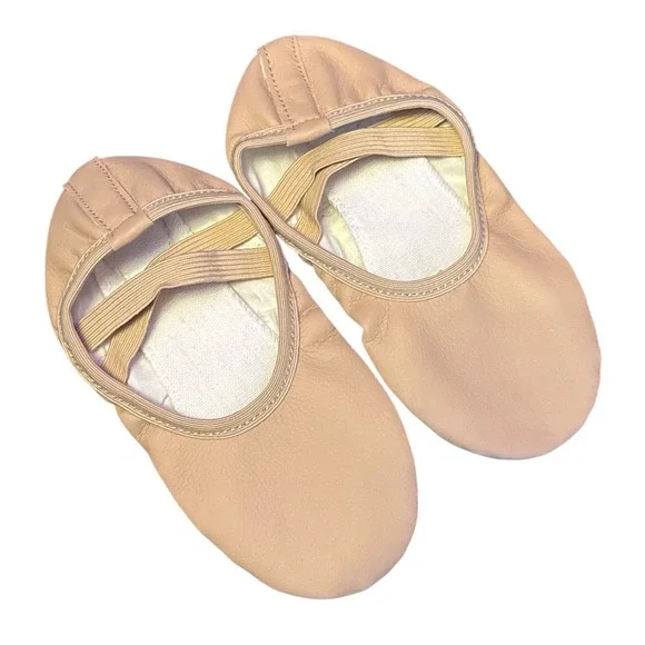 NEW Girls Pink Leather Split Sole Ballet Slippers Dance Shoes Youth 29‎ US 11 12