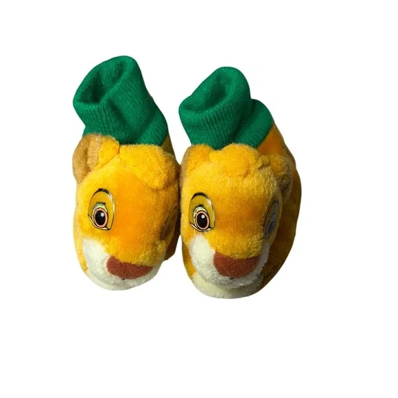 Vintage Disney Lion King Simba Plush Slippers Toddler Size 5/6 Yellow Green 90s