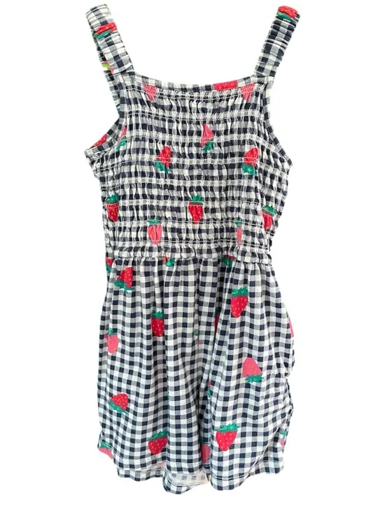 Gingham Strawberry Smocked Romper