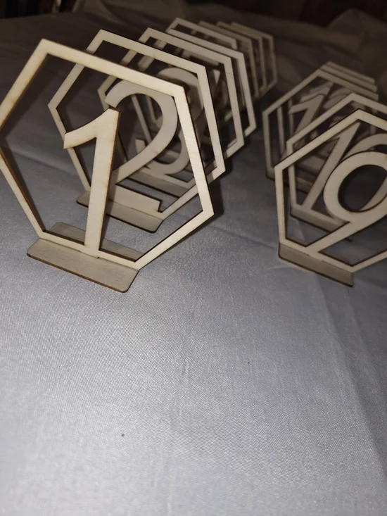 Wooden Hexagon Table Numbers - Natural Birch