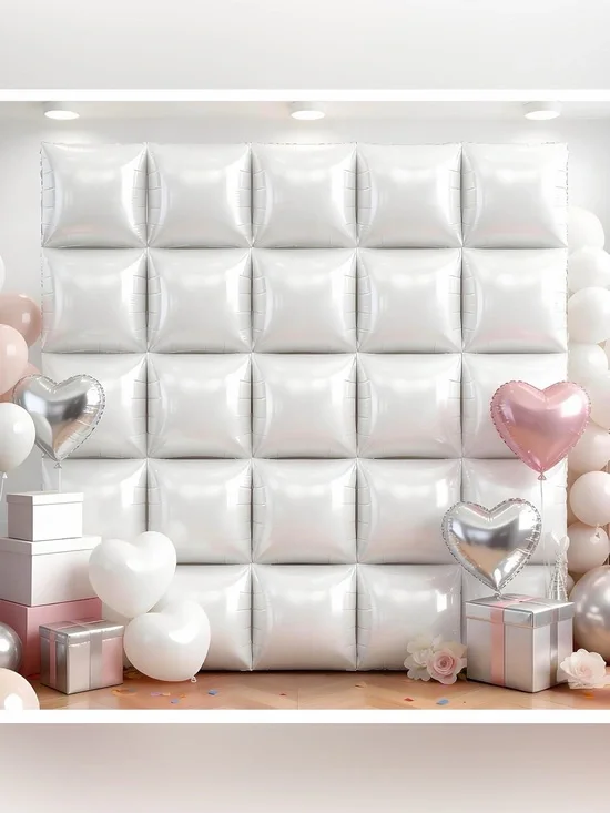25pc White Square Foil Balloons Backdrop Party Decorations