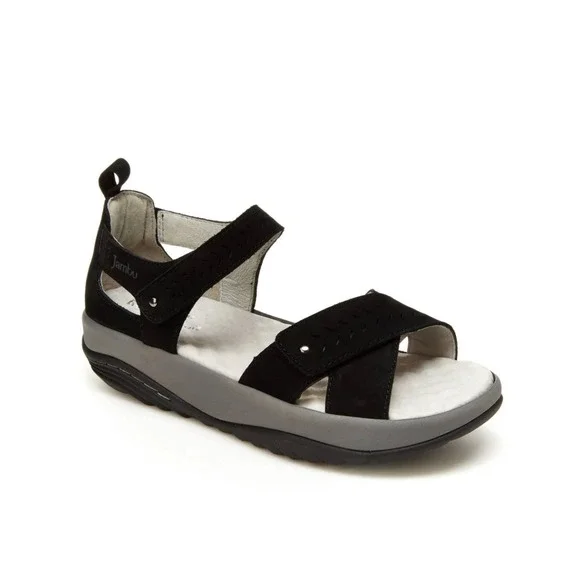Jambu‎ Sedona Black Suede Laser Cut Sporty Comfort Sandals Women's Size 7.5M