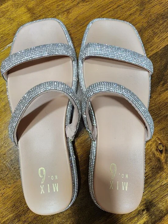 Marsaaki Rhinestone Double Strap Flat Slide Sandals