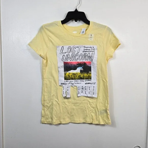 Old Navy Girls Yellow‎ Lost Unicorn Short Sleeve Graphic Tee XL/14 NEW Whimsical
