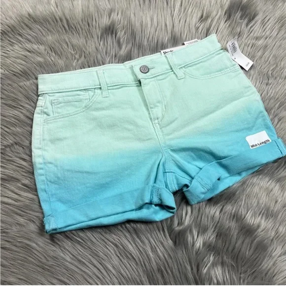 Old Navy Girls Teal Dip Dye Cuffed Shorts Size 14 Mid Length