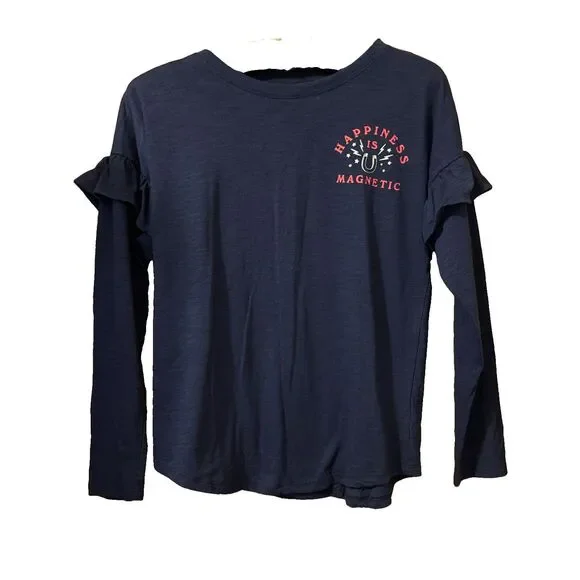 Girls Old Navy Blue Happiness Is Magnetic Ruffled Long Sleeve T Shirt Size XL/14