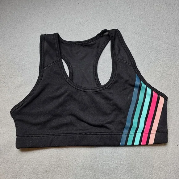 Old Navy Active Sports Bra Tank Girls XL 14 Black Go-Dry Striped‎ Racerback