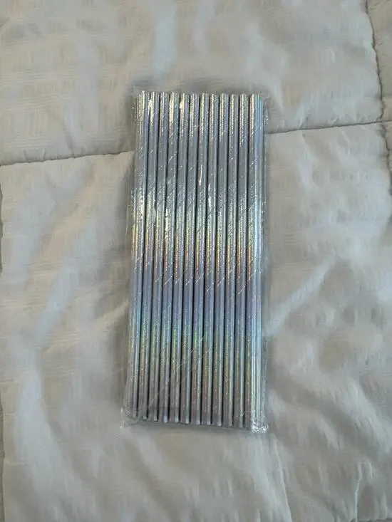 New Iridescent Paper Drinking Straws Lot of 25 Party Bridal Shower Holographic