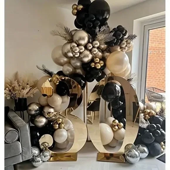 75 Piece Balloon Kit Set Arch Garland Backdrop Black Gold Sand Beige Party Decor