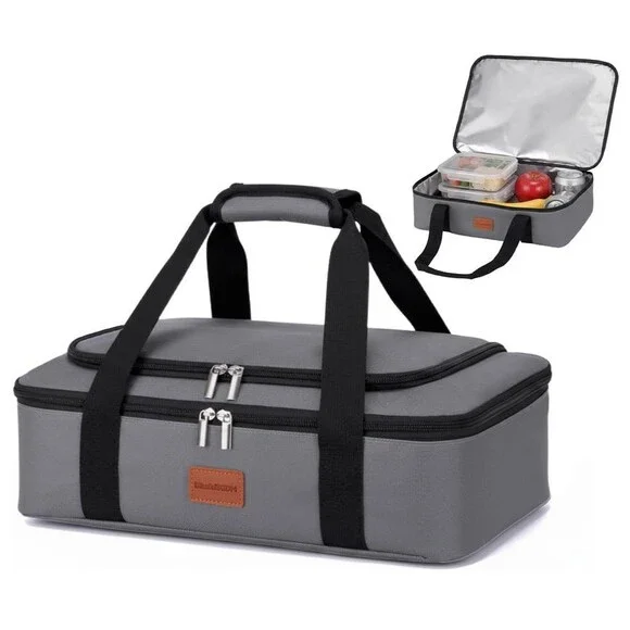 Gray Bag Portable Insulated Casserole Carrier, Leakproof Food Carrier Hot/Cold