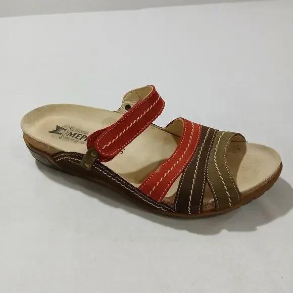 Mephisto Sandals Womens US 8 EU 39 Brown Red Leather Cork Footbed Comfort Shoes