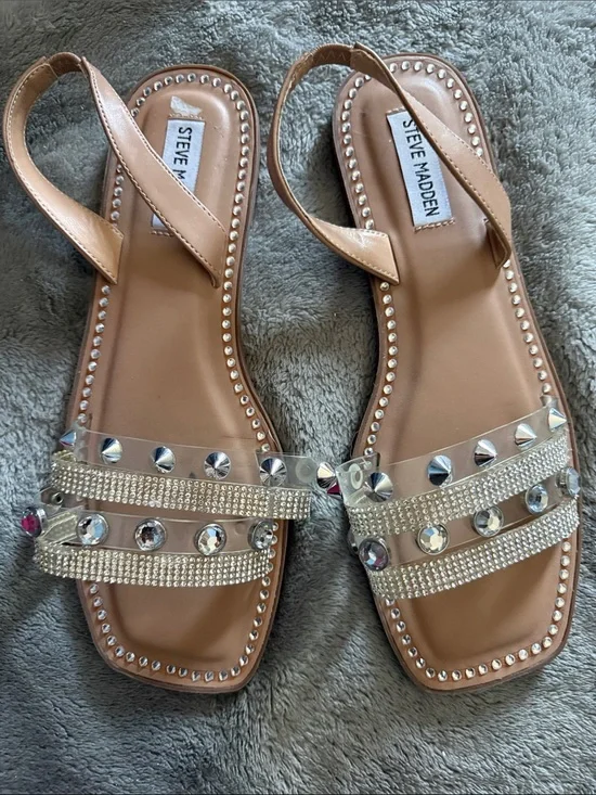 Steve Madden tan jeweled slingback sandals