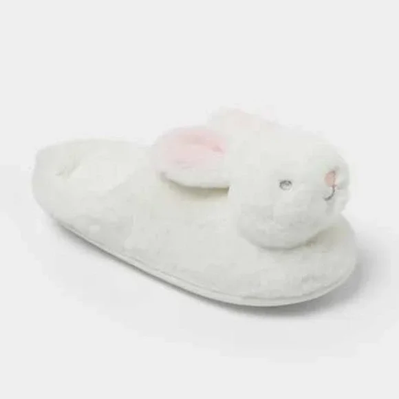 Little Girl Bunny Scuff Slippers by Cat & Jack Ivory Size 2-3 New With Tags