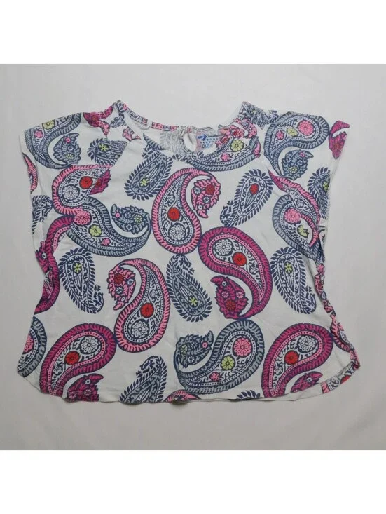 Old Navy Girls Paisley Shirt Size S 6-7 Pink Blue Flutter Sleeve Keyhole Top Tee