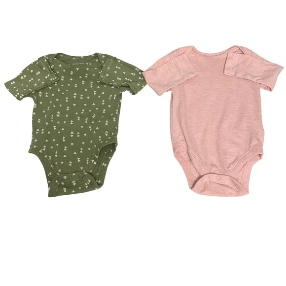 Old Navy Baby Bodysuit Set‎ 2PK 3-6M Green Geometric Pink Long Sleeve Snaps