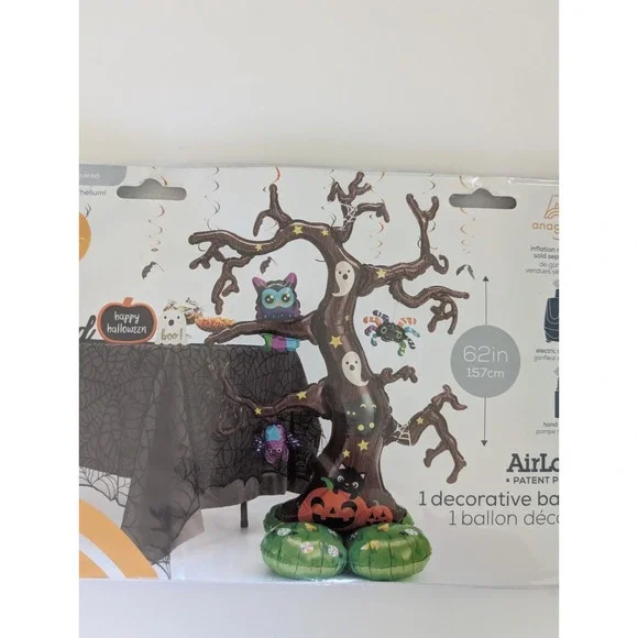 AirLoonz 62in Halloween Tree Balloon Decoration Spooky Ghost Cat‎ Bat Inflatable