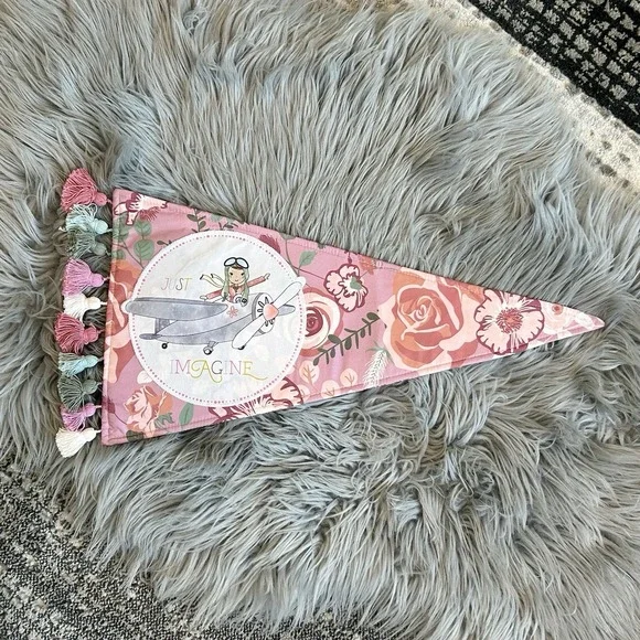 Matilda Jane Imagine Pennant‎ Banner Tassels Plane Girl Pink Green Floral