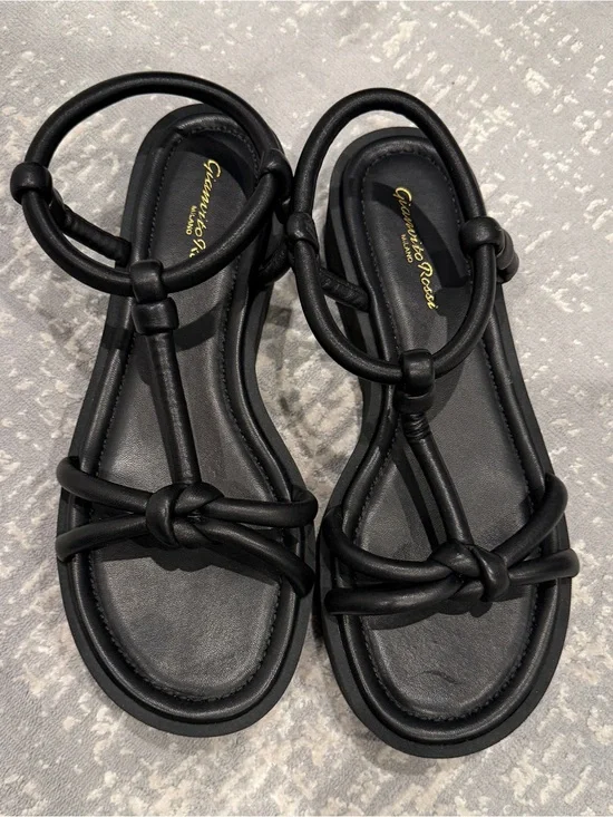 Gianvito Rossi Black Knotted Leather Marine flat flatform Platform Sandals 40