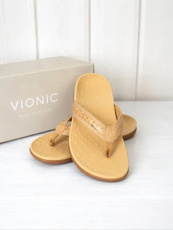NIB Vionic Tide II Gold Cork Orthotic Flip Flop Sandals Women's Size 8