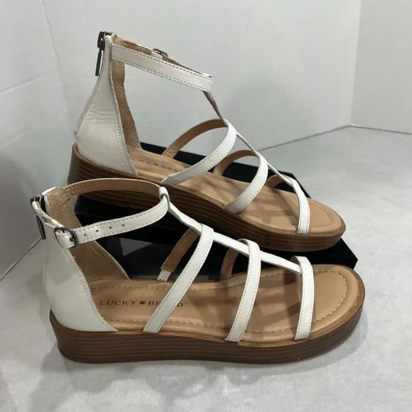 Lucky Brand LK-Elian Leather Strappy Sandals T-Strap White 6.5