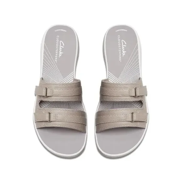 Clarks Breeze Piper Women’s Light Taupe Slide Sandals Cloudsteppers US 9M New
