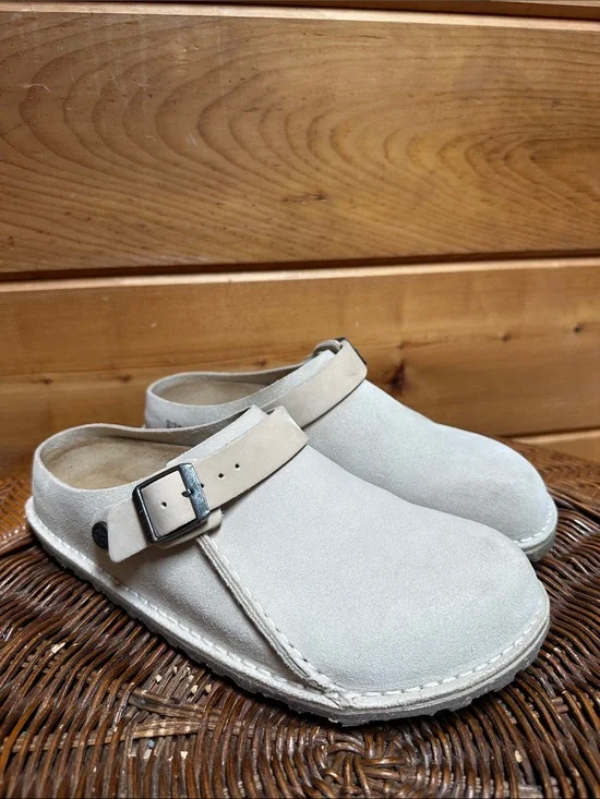 Birkenstock Lutry Eggshell  Shoe Beige Leather Suede Clog back Buckle W 9 M 7 4