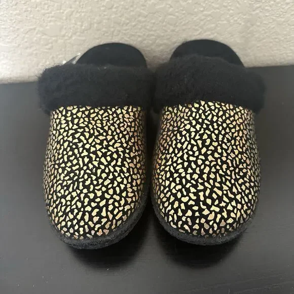 SOREL Nakiska Youth Girls Faux Fur Slippers Size 3 Black Gold Animal Print‎ Warm