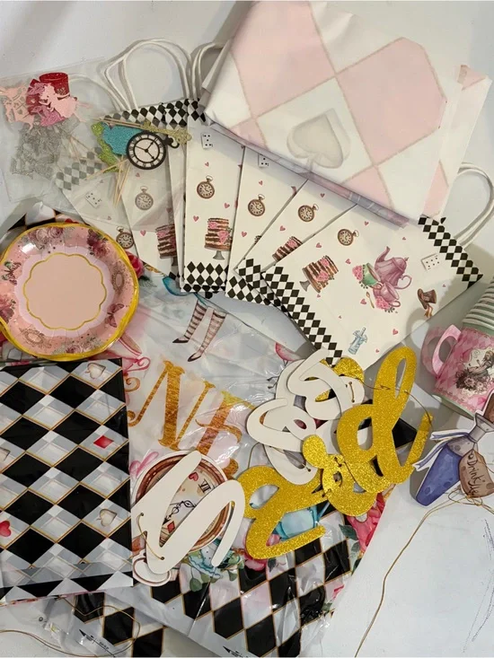 Pink & Gold Alice In ONEderland Birthday Tea Party Supplies