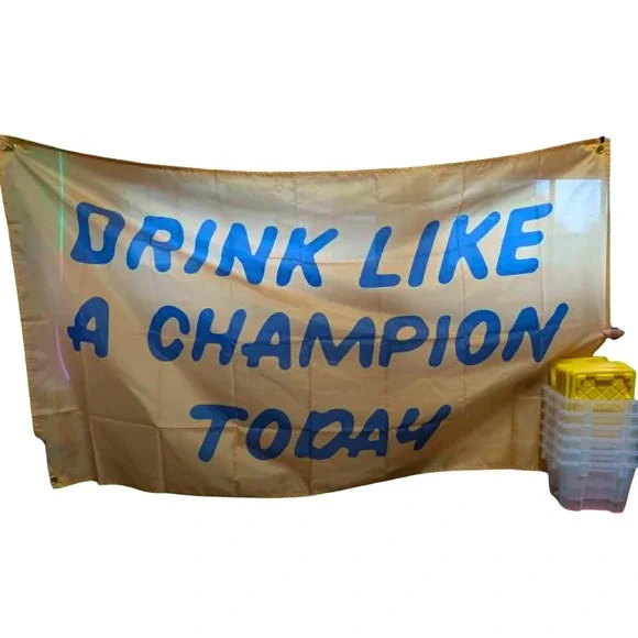Drink Like A Champion Today Banner Gold Blue Party Wall Decor Man Cave Sign