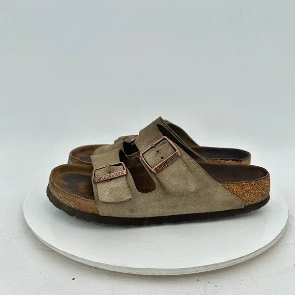 Arizona Women Size EU 38 US 7 Brown Suede Leather Slide Buckle Comfort Sandal