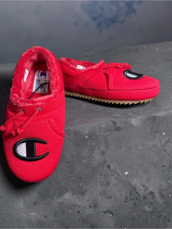 Champion Bright Red Plush-Lined Slip-On Slippers