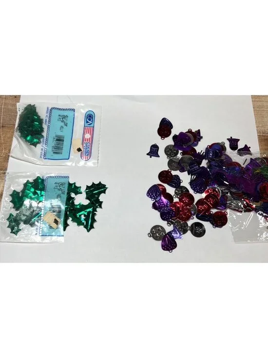 Table Scatter Christmas Ornament & Holly Leaf Confetti Metallic Red Green